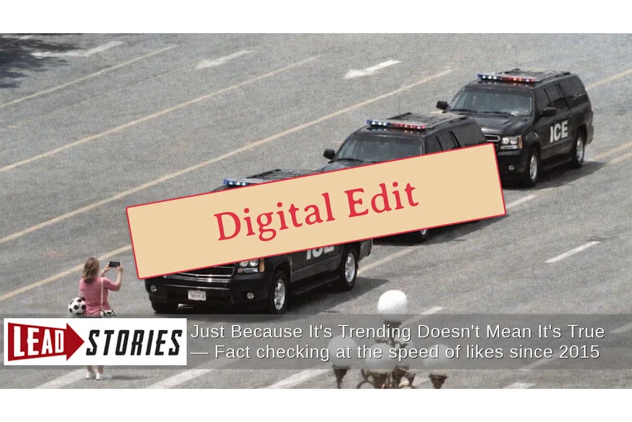 Fact Check: Viral Photo Of Woman Blocking ICE SUVs Is A Digital Edit Of 1989 "Tank Man" Image — Not Minneapolis