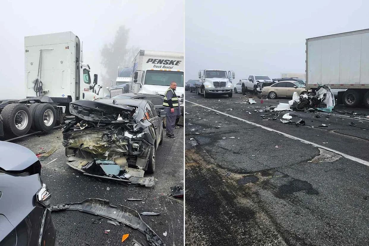 Massive 59-Vehicle Pileup on California State Route 99 Injures At Least 10; Fog Cited