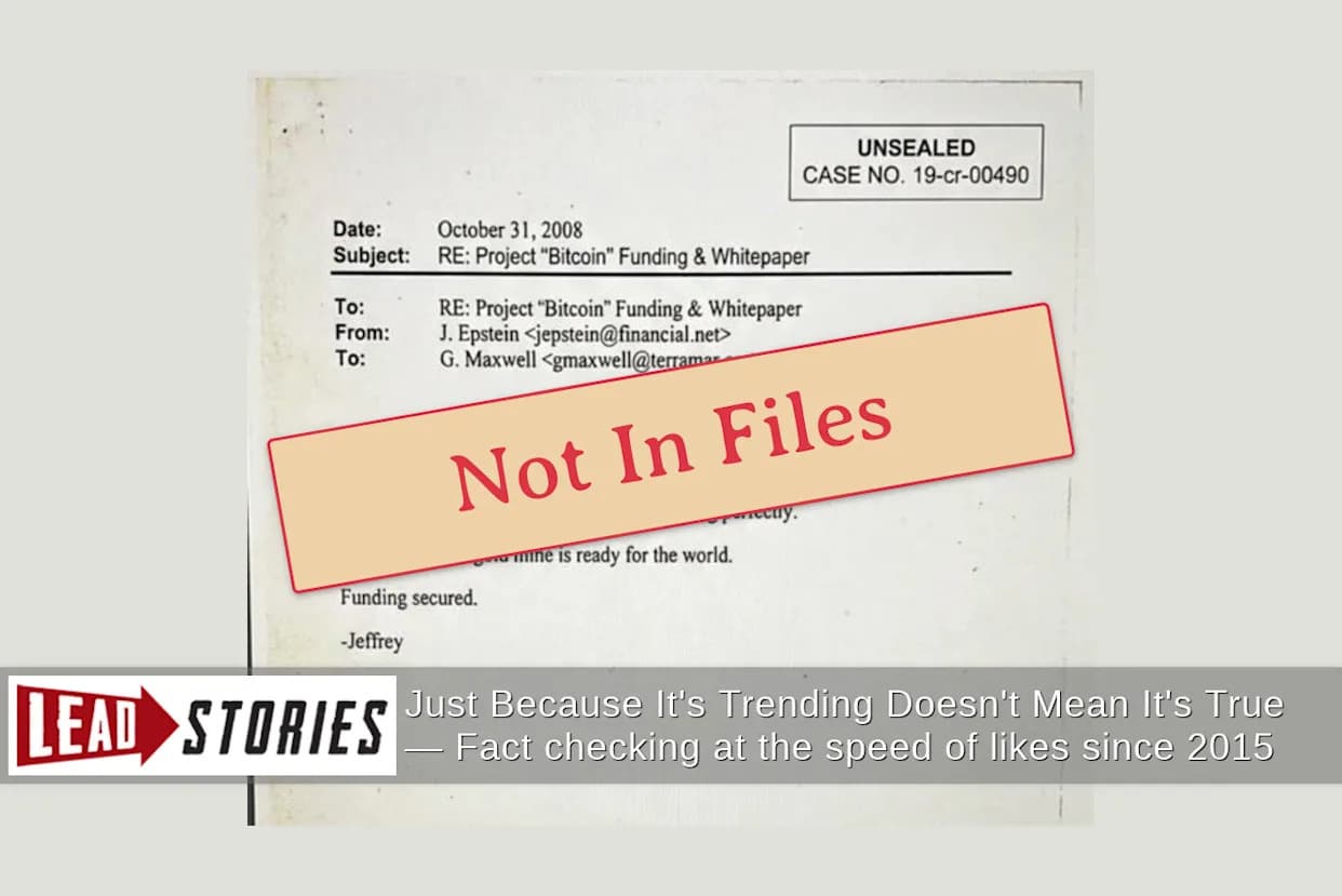 Fact Check: No Jeffrey Epstein Email About 'Bitcoin' Or 'Our Little Digital Gold Mine' In Released Epstein Files