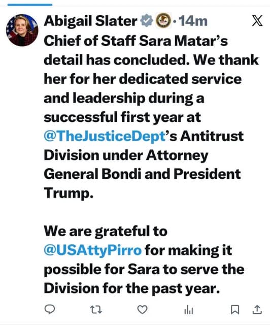 DOJ Antitrust Turmoil: Bondi Reverses Slater’s Move to Remove Top Aide