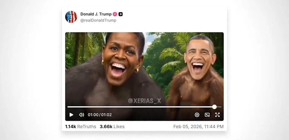 White House Removes Trump’s Post After Short Clip Shows Obamas’ Faces Superimposed on Primates