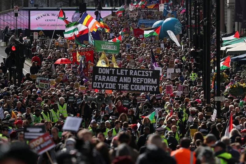 Tens Of Thousands Rally In London To ‘Stop The Far Right’ As Reform UK Tops Polls