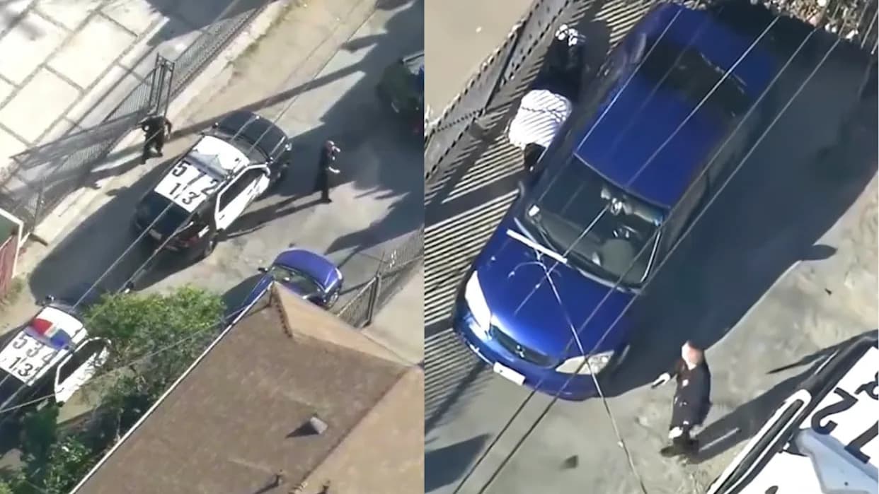 SkyFOX Spots Suspect Hiding Beside Parked Car After High-Speed Stolen-Vehicle Chase in South LA