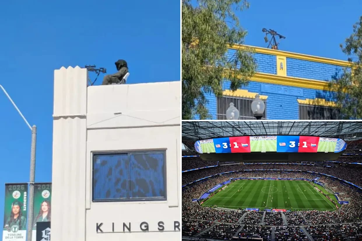 Hooded "Overwatch" Officers With Rifles Spotted On Rooftops Near SoFi Stadium As World Cup Security Ramps Up