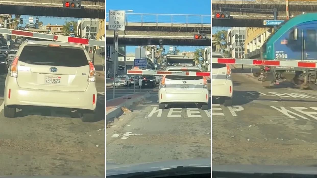 Narrow Escape: Driver Inches Toward Oncoming Train at San Diego Crossing