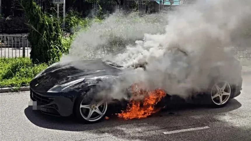 Black Ferrari Erupts in Flames on Busy Hong Kong Street — Driver Escapes Unhurt