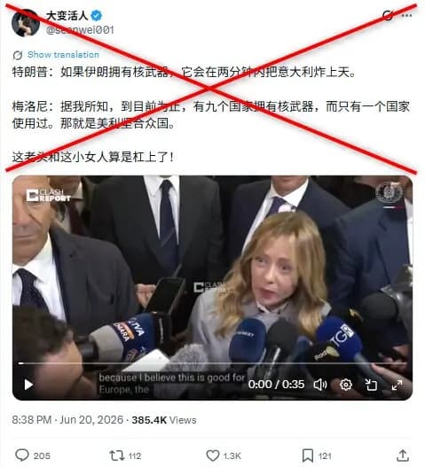 Mistranslated Video: Meloni Defended The Pope — She Did Not Attack The US Over Nuclear Weapons