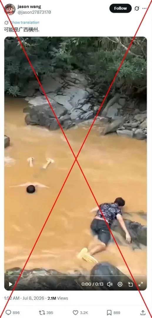 Staged 'Drowning' Video Misrepresented As Guangxi Flood Victims After Typhoon Maysak