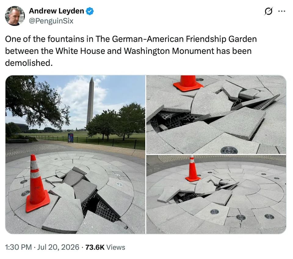Contractor Vehicle Damages Fountain on National Mall Amid Troubled Renovations