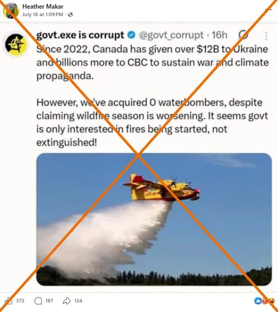 Misleading Claim: Ukraine Aid Did Not Prevent Canada From Getting Water Bombers During the Intense 2026 Wildfire Season