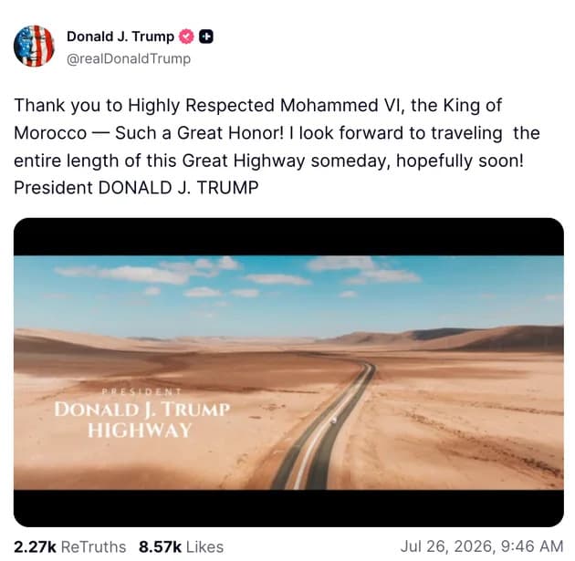 Trump Claims Morocco Named 655‑Mile Expressway After Him — No Official Confirmation