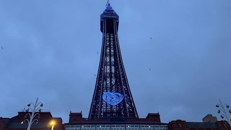 Blackpool Tower Lit Blue as About 150 Gather for Vigil Honouring Toddler Preston Davey
