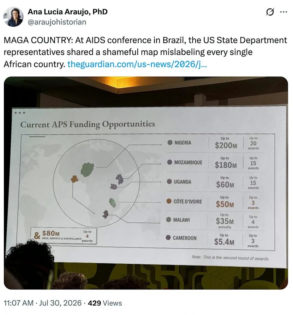 State Department Draws Ire After Slide At AIDS Conference Mislabels Every African Country