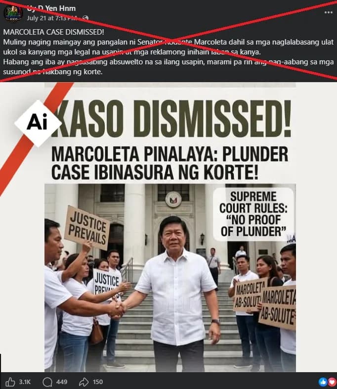 False Facebook Graphic Claims Supreme Court Dismissed Senator Marcoleta’s Plunder Case — Not True