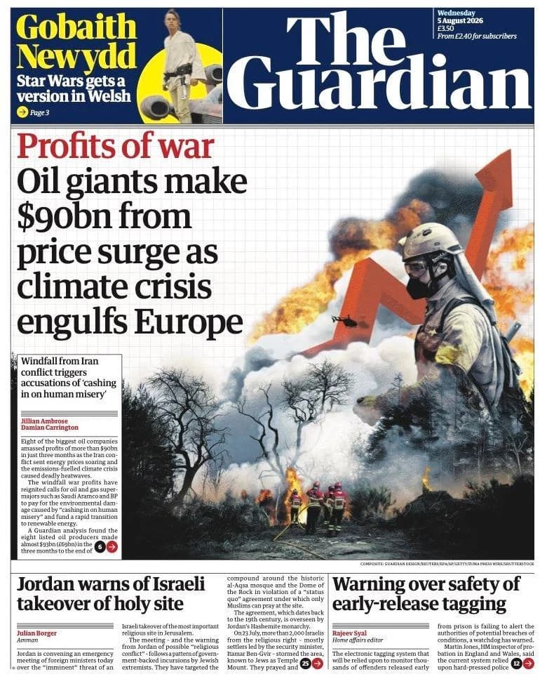 Front Pages Roundup: 'Super-Rain' After Driest July, Channel Rescue and Prison-Release Row