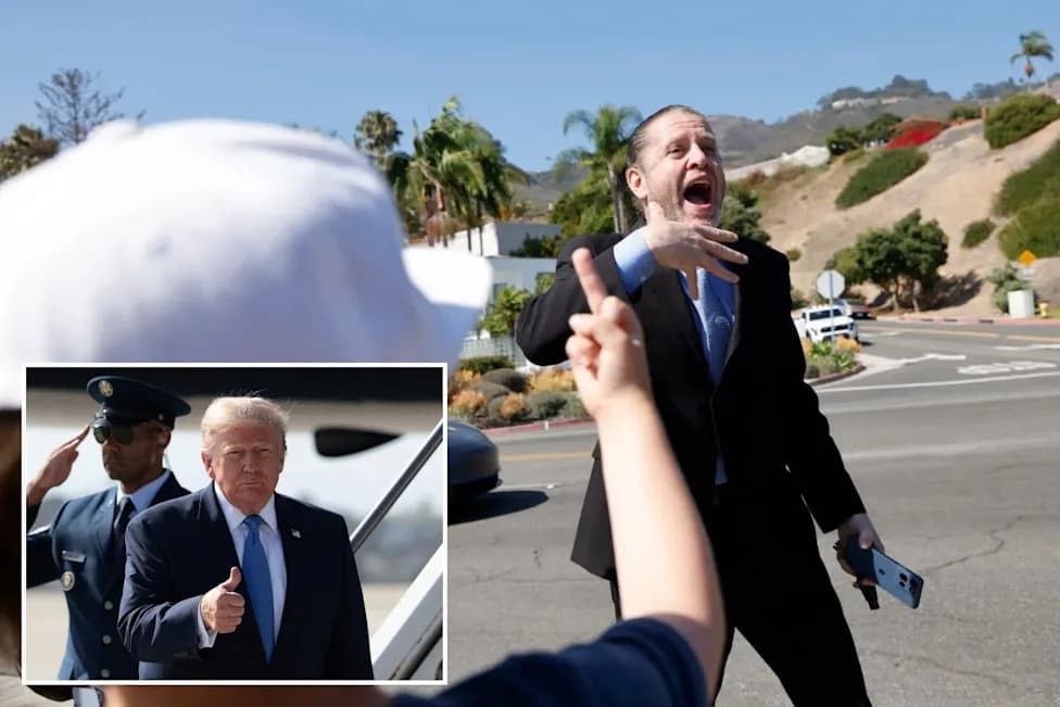 Mother Urges Son To Flip Off MAGA Supporters, Shouts Graphic Accusations Ahead Of Trump’s LA Visit