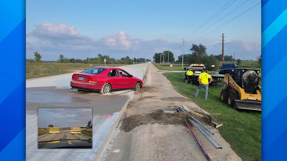 Tried To Beat A Detour, Ended Up Cemented In: Wisconsin Driver Cited After Driving Into Fresh Concrete