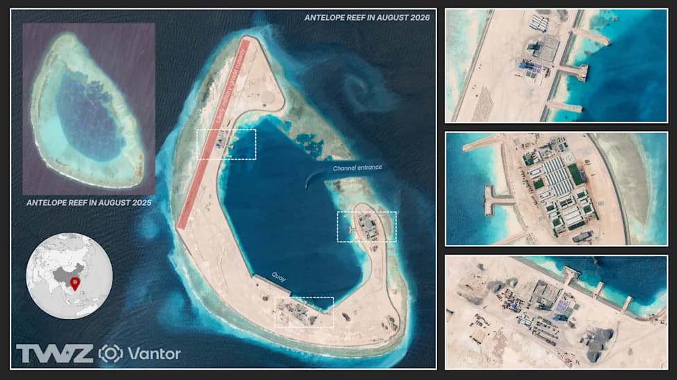 Satellite Images Show China’s New 1,500‑Acre Artificial Island at Antelope Reef — Poised For Military Use