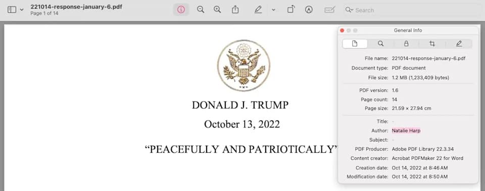 Metadata Identifies Natalie Harp As Author Of Trump’s 2022 Jan. 6 Memo, Raising Questions About Her Influence