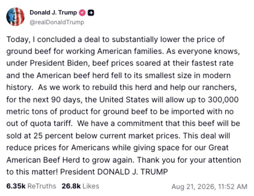 Republicans Rebuke Trump’s 90-Day Tariff-Free Beef Import Plan Amid Industry Backlash