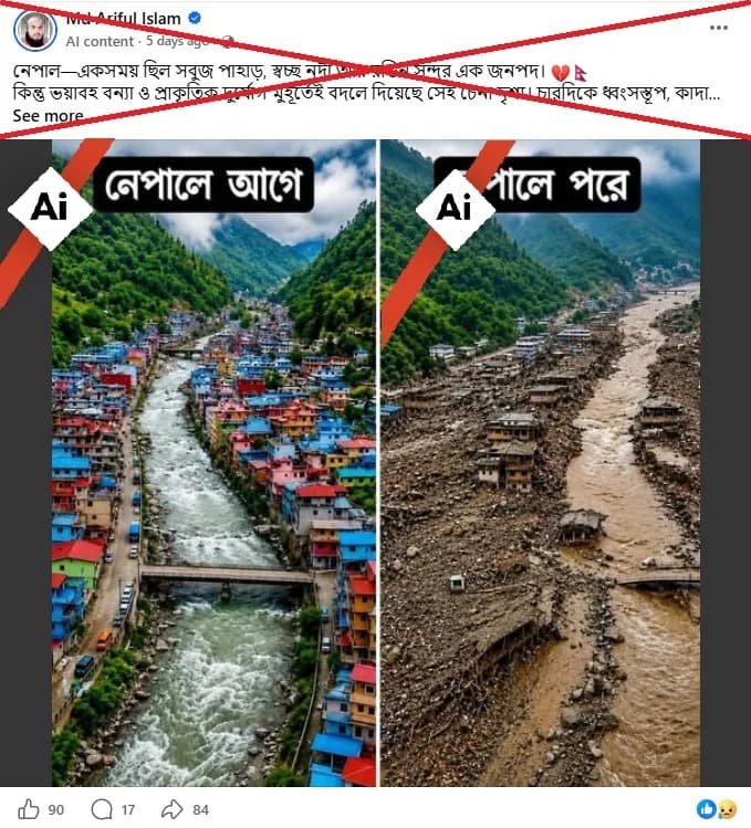 AI-Generated Images Falsely Shared as Nepal Flood Devastation — Satellite Data and Verification Tools Expose Fabrication