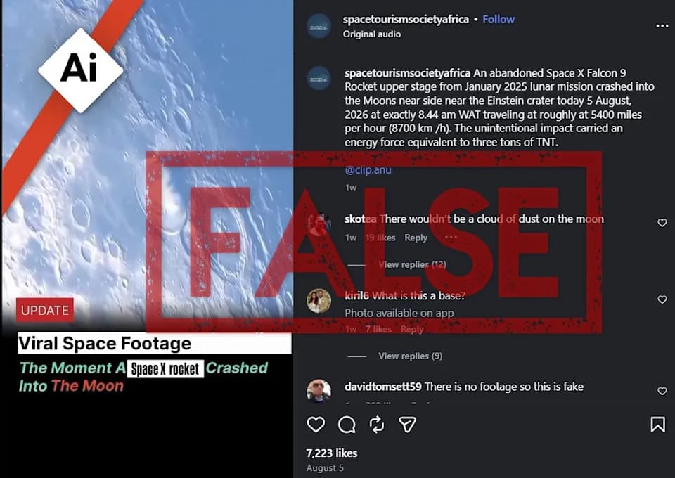 Viral Clip Claiming to Show SpaceX Falcon 9 Hitting the Moon Is AI-Generated