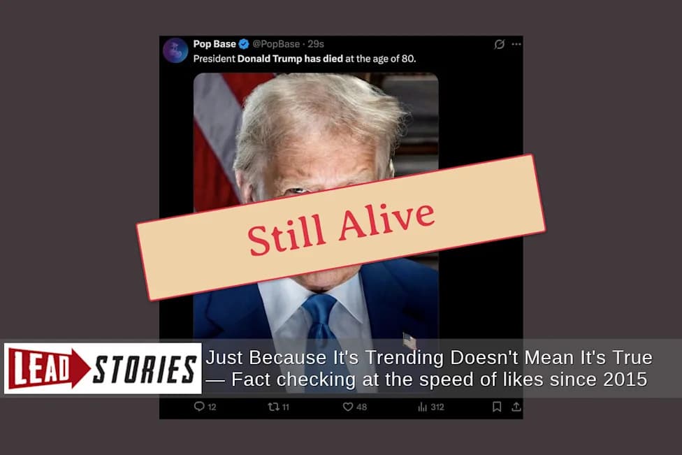 Fact Check: No Evidence Pop Base Posted That ‘President Trump Has Died At 80’