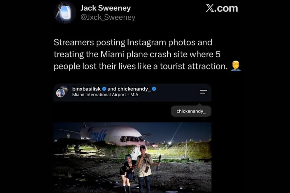 Livestreamer Who Took Selfies at Miami Amazon Plane Crash Refuses To Remove Footage Amid Backlash