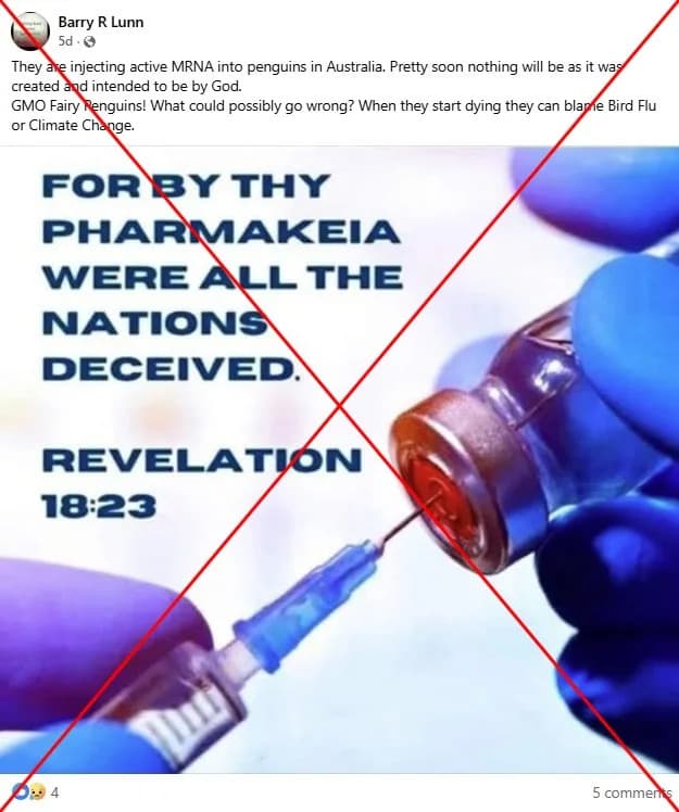 Penguin Vaccination on Phillip Island Prompts False mRNA Claims — Vaccine Is An Inactivated ‘Killed Virus’ Product