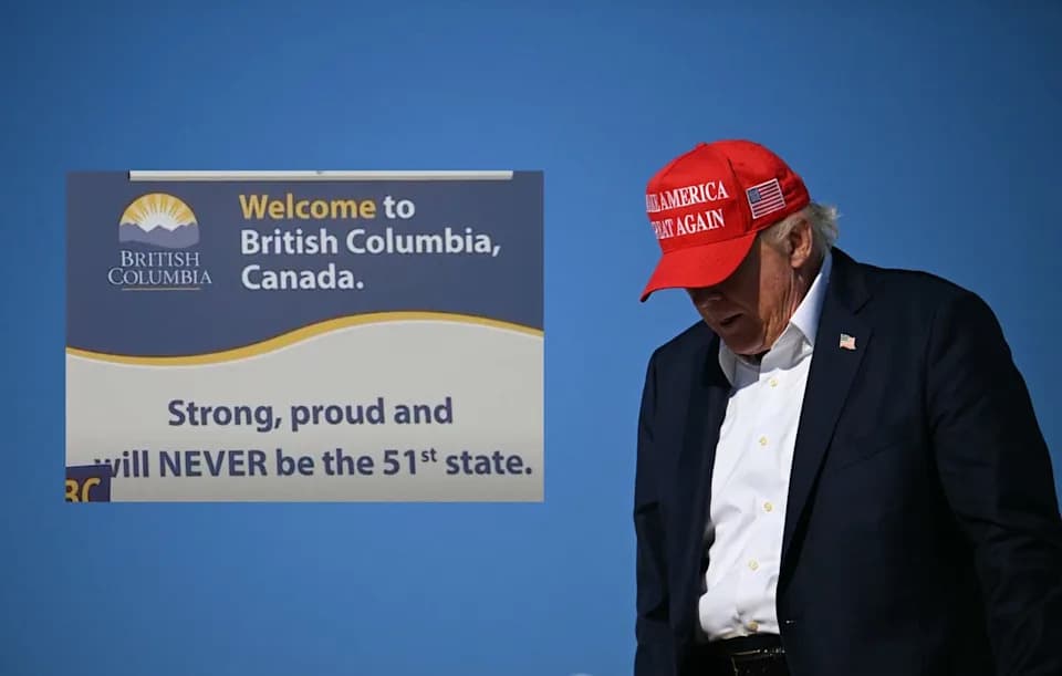 British Columbia Taunts Trump With Border Signs As $20B Tariffs Kick In