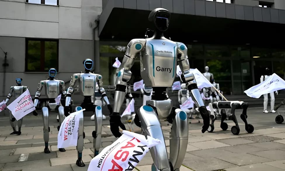 Thirty Robots Paraded Outside Poland’s Digital Ministry to Demand AI Rules — and the Organizer Built Them