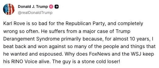 Trump Blasts Karl Rove After Reports He'll Back Democrat For First Time In 30+ Years