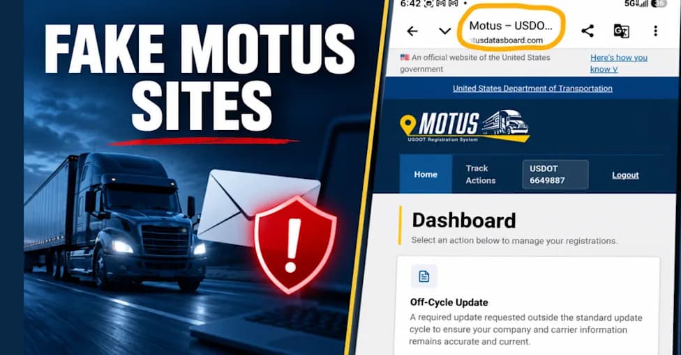 FMCSA Alerts Trucking Industry to Four Fake Motus Registration Sites — Beware Phishing Emails