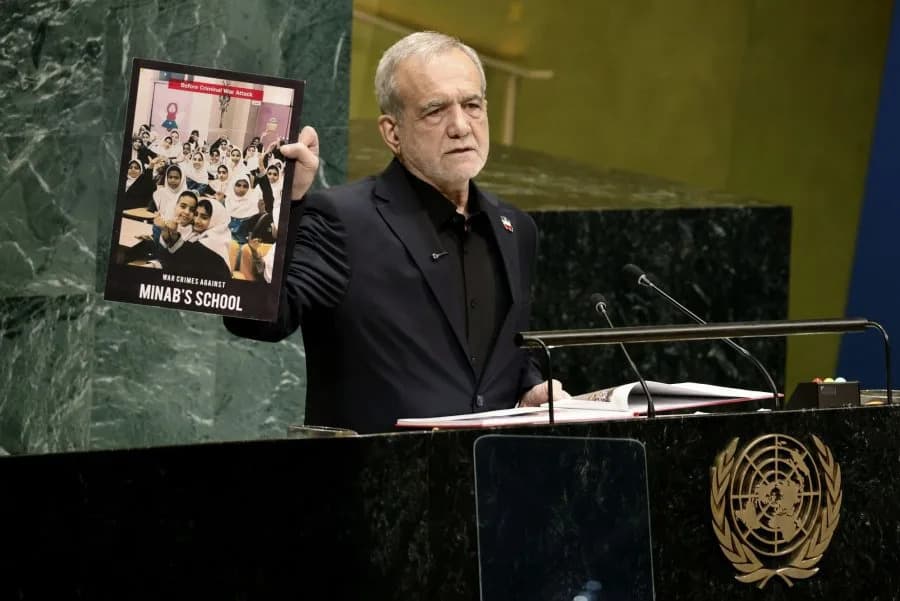 Iranian President Accuses U.S. and Israel of Illegal Attacks at U.N., Shows Photos of Child Victims
