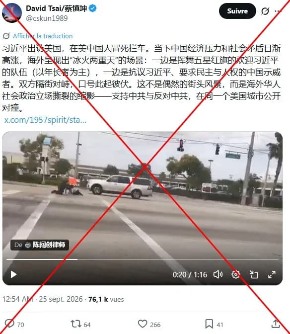 Old 2017 Protest Video Misrepresented As Footage From Xi Jinping's 2026 US Visit