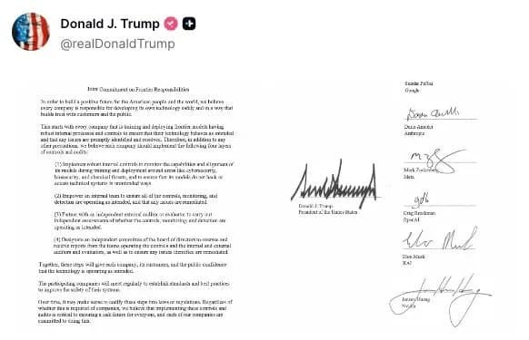 Trump Signs White House AI Accord — Misspells 'United States' on Signed Document
