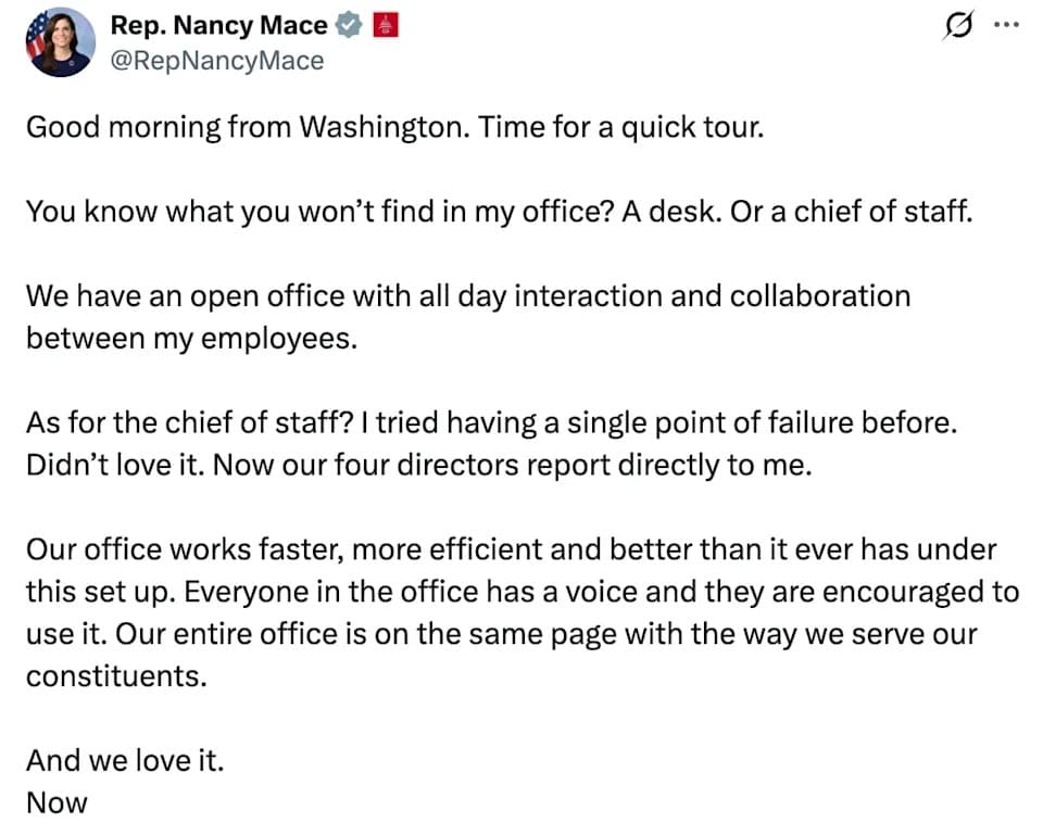 Nancy Mace Says Her D.C. Office Has 'No Desks' and No Chief Of Staff — Video Appears To Contradict Claim