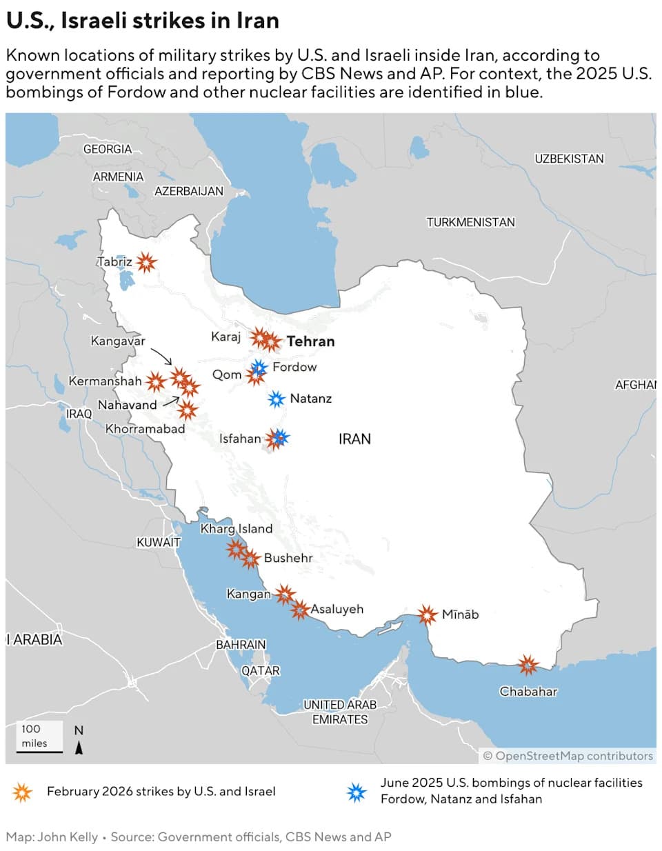 Map Tracks U.S. and Israeli Strikes Across Iran After Coordinated Attacks
