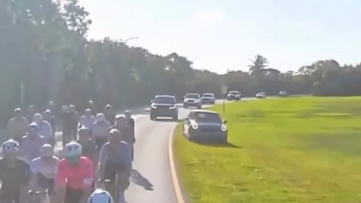 Driver Mounts Grass Shoulder to Pass Peloton in Key Biscayne — Viral Video Sparks Road-Sharing Debate