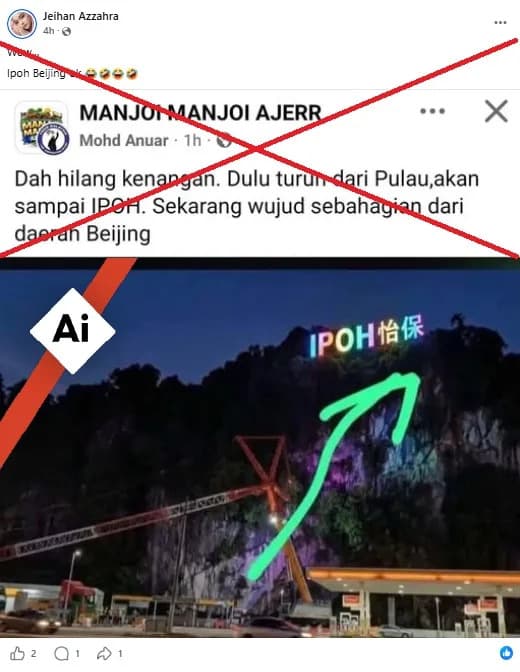 Fake AI Image Claims Ipoh Landmark Was Reinstalled With Chinese Characters — Council Rejects It