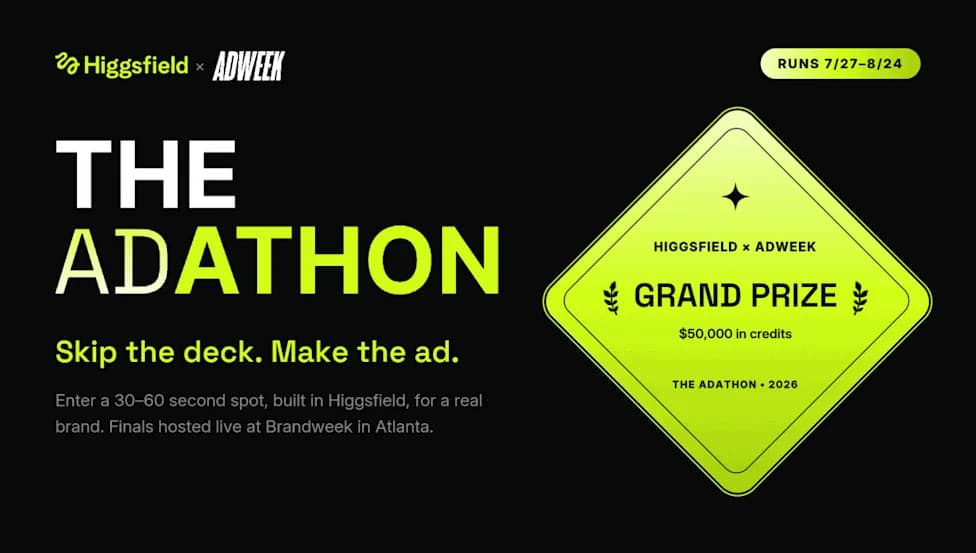 ADWEEK and Higgsfield Launch $85,000 'Adathon' — Create the Best AI-Assisted 30–60s Ad
