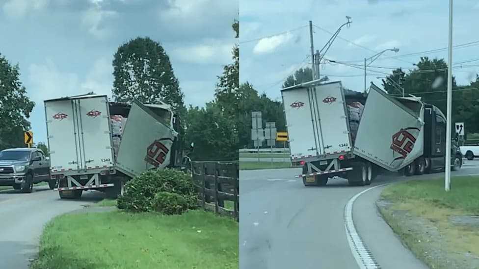 Semi-Trailer’s Side Tears Open While Driving — Driver Keeps Going Until Police Intervene