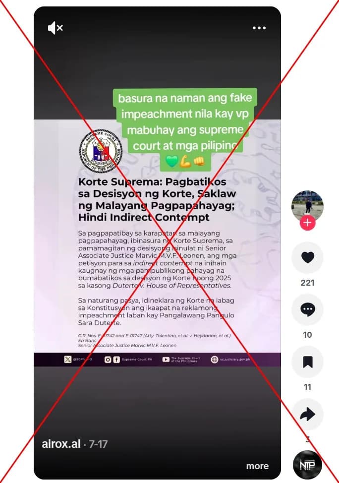 Supreme Court Dismisses Contempt Petitions — VP Sara Duterte's Senate Impeachment Continues