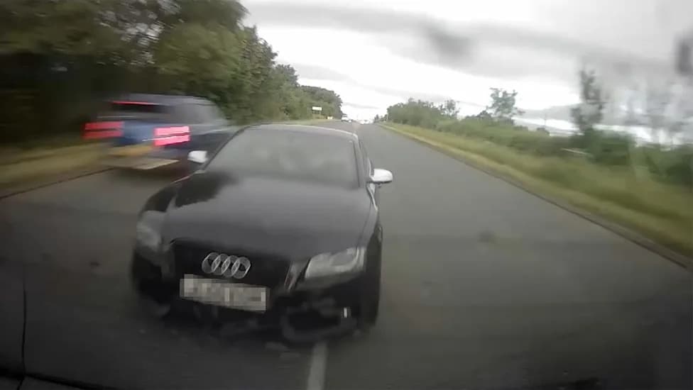 Dashcam: 17-Year-Old Drives Suspected Stolen Audi S5 to 140 mph on Narrow UK Roads Before Durham Police Box Car