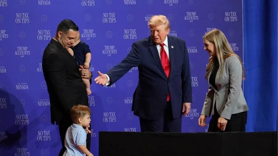 Trump Intercepts Toddler at Nevada Rally, Jokes About Biden's 2023 Stage Tumble
