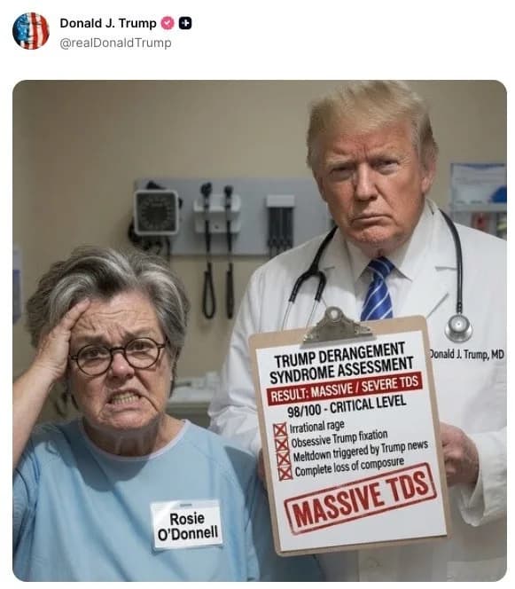Trump Fires Back With AI 'Diagnosis' — Labels Rosie O'Donnell 98/100 After She Questions His Health