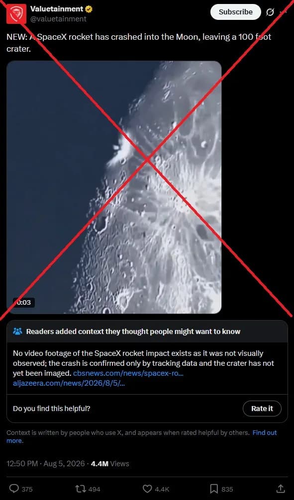 SpaceX Upper Stage Hit the Moon — Viral Video of the Strike Is Synthetic