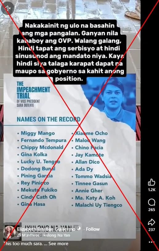 Viral Meme Falsely Links Outlandish Names to Sara Duterte Impeachment — Satire Traced
