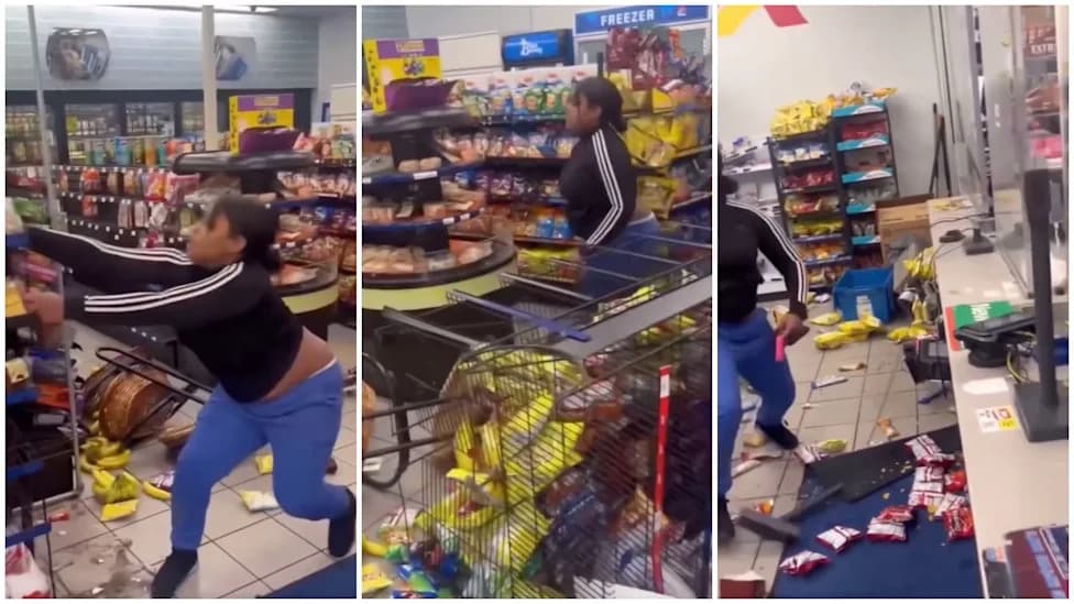Viral Video Shows Woman Ransacking Gas Station, Climbing Through Broken Door While Bleeding