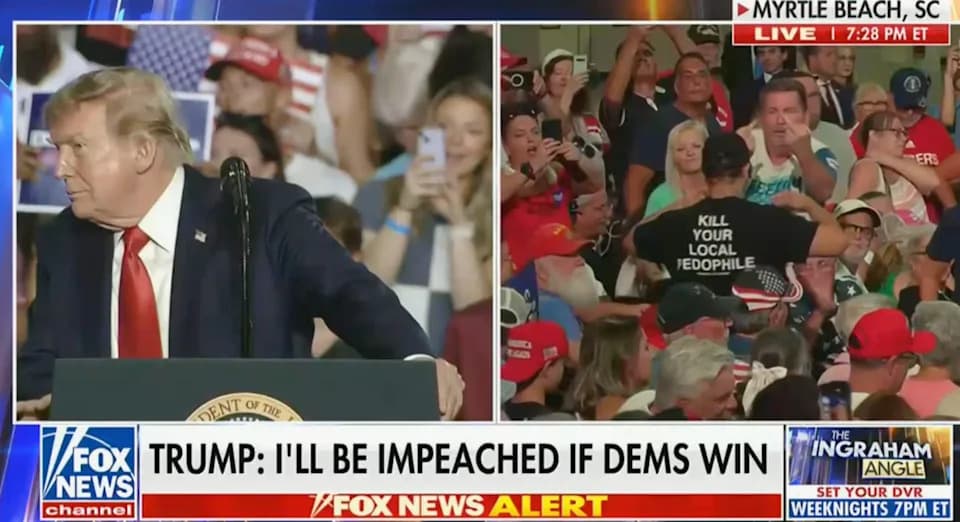 Trump Rally Interrupted After Man Wearing 'KILL YOUR LOCAL PEDOPHILE' T‑Shirt Is Ejected